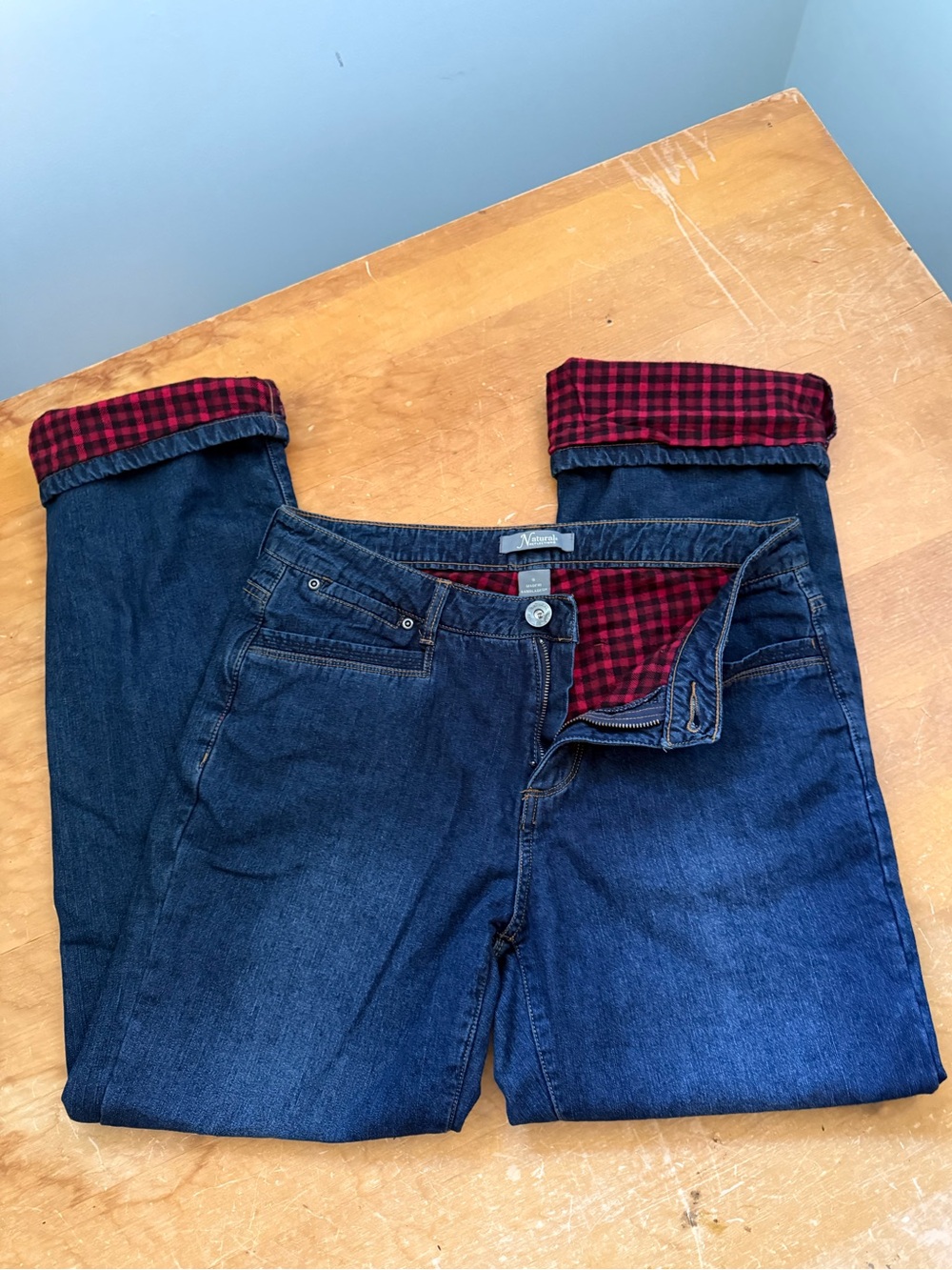 Natural Reflections Plaid Lined Jeans Womens 8 Blue Denim Outdoor Cabin